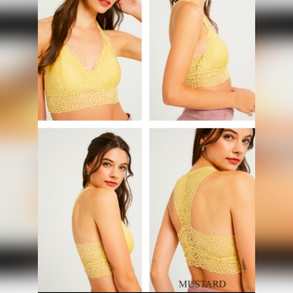 Listicle Mustard Lace Bralette Halter Top